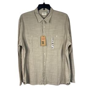 Dockers X-Large Mens Button-Up Shirt Long Sleeve Pockets Collar Wood Tan Casual